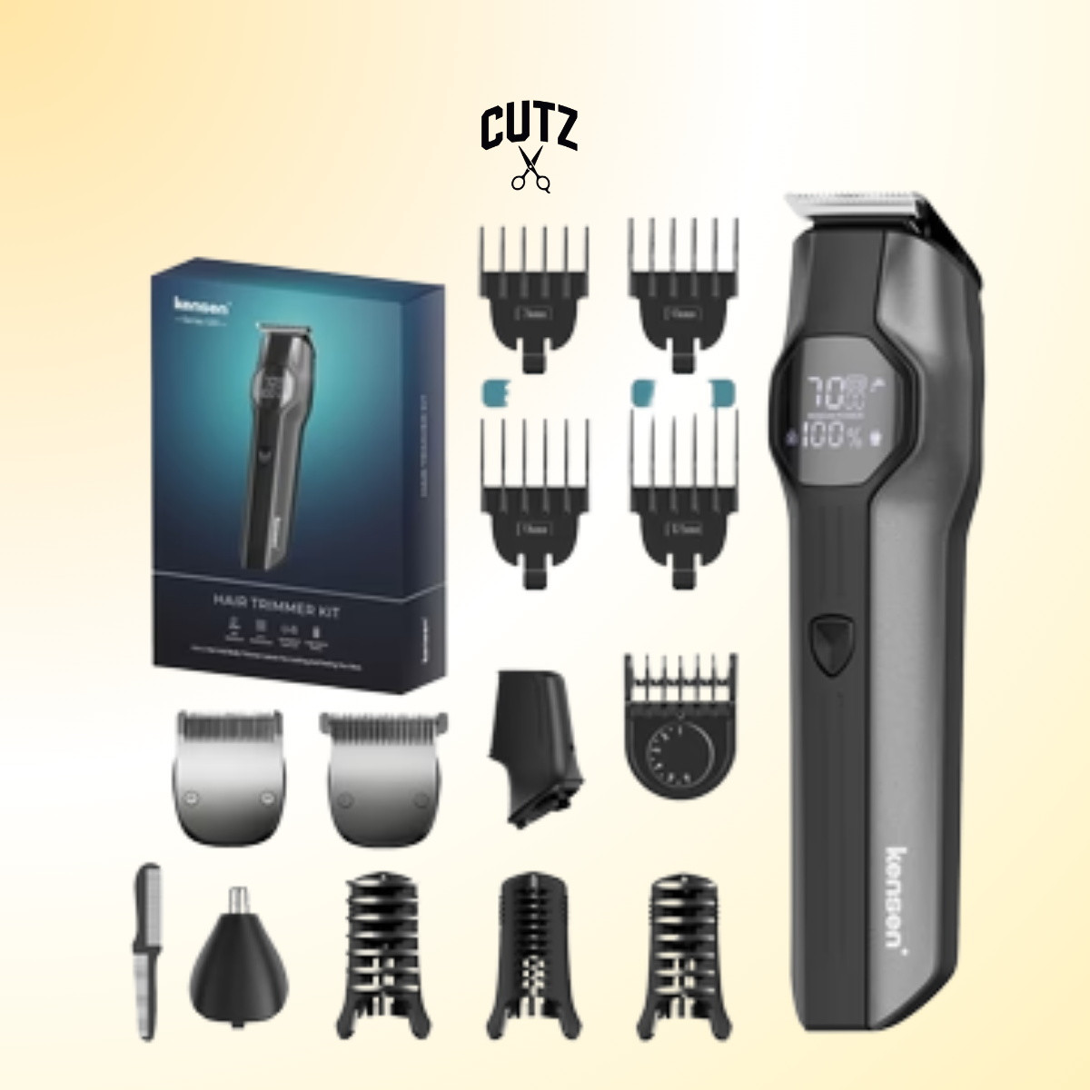 Kensen S30 4 in 1 Cordless Hair Clipper LED Display Men Beard/Nose Trimmer Rechargeable Barber Grooming Kit Hair Cutting Machine