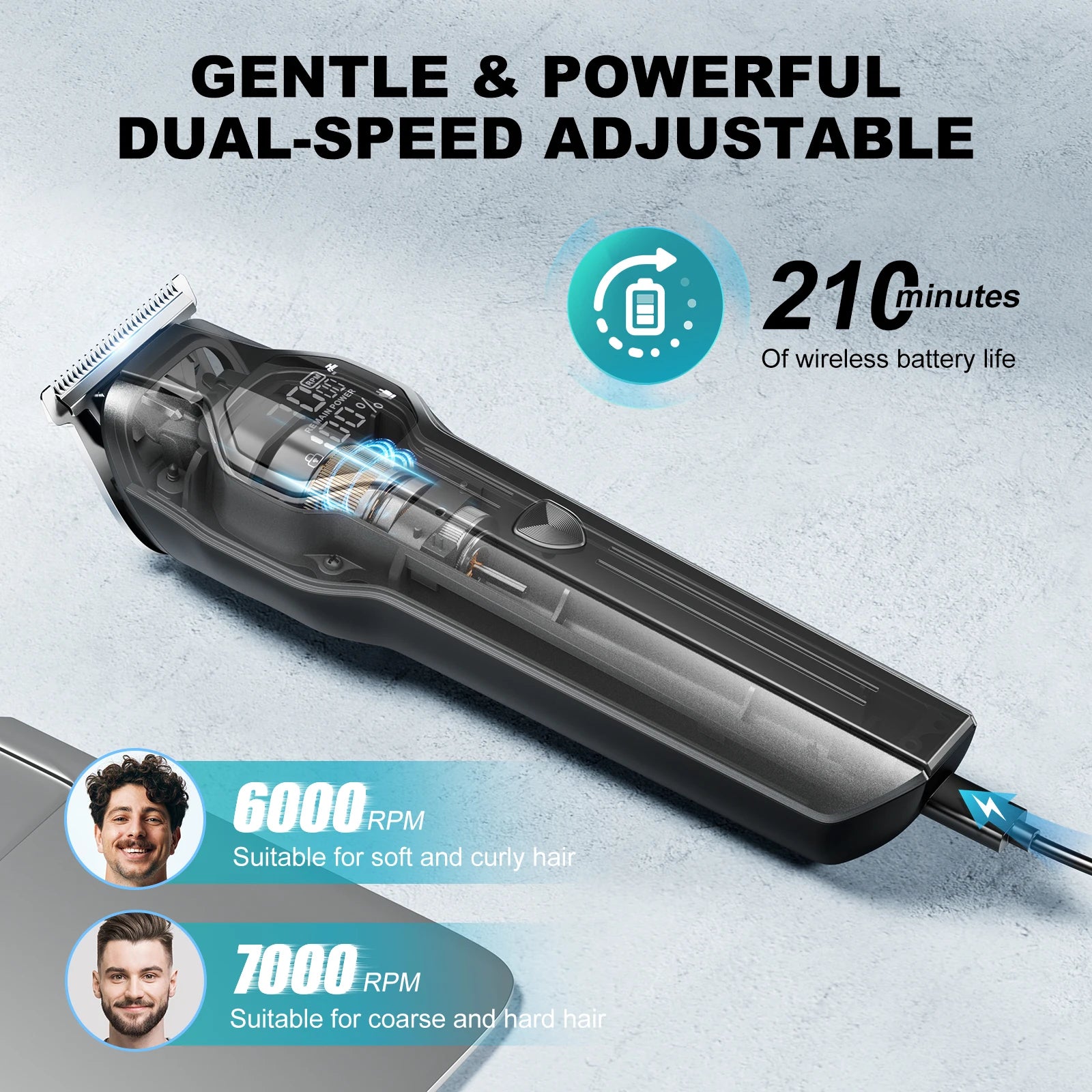 Kensen S30 4 in 1 Cordless Hair Clipper LED Display Men Beard/Nose Trimmer Rechargeable Barber Grooming Kit Hair Cutting Machine