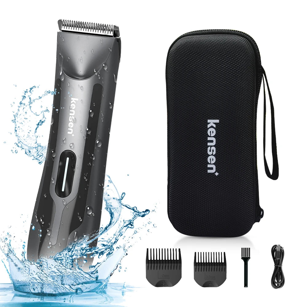 Kensen S10 Electric Groin Hair Trimmer for Men Body Groomer Pubic Waterproof Hair Trimmer Replaceable Ceramic Blade Beard Shaver