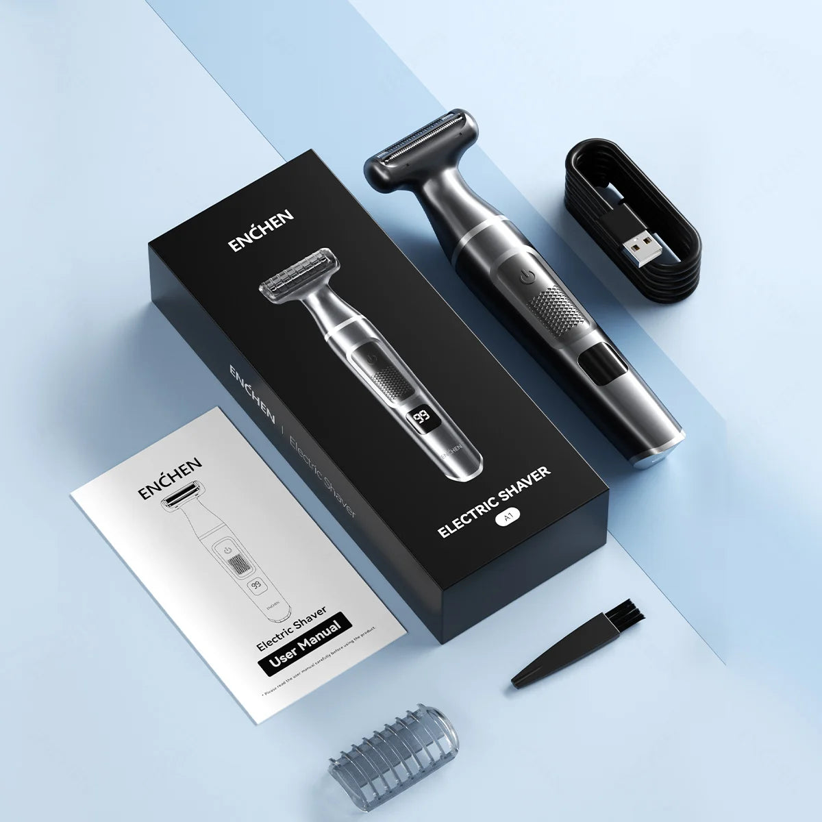 ENCHEN A1 Hair Trimmer Wet&Dry Suitable For The Whole Body Type-C Fast Charge 3-IN-1 Smooth Painless Detachable Blade